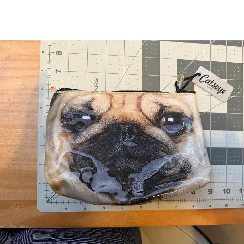 Catseye London Cosmetic Bag Small Pug Dog Face Print Zippered Pouch NEW Kitsch